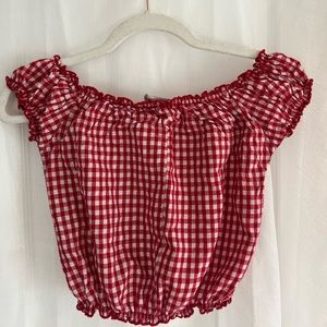red and white plaid pattern off the shoulder brandy melville! no stains